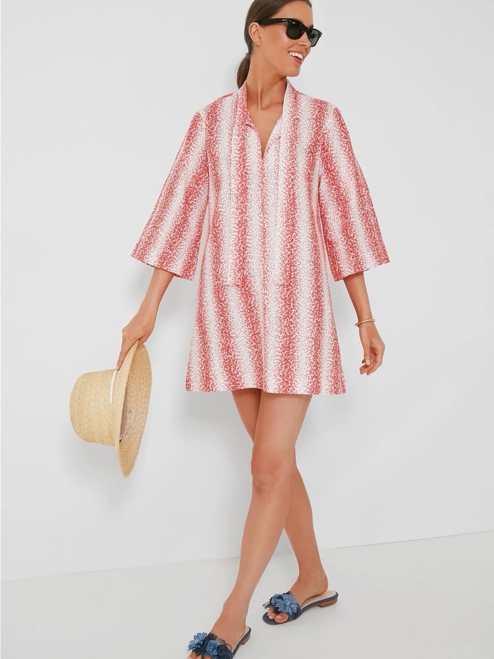 Tuckernuck Coral and White Striped V-Neck kaftan cotton size S